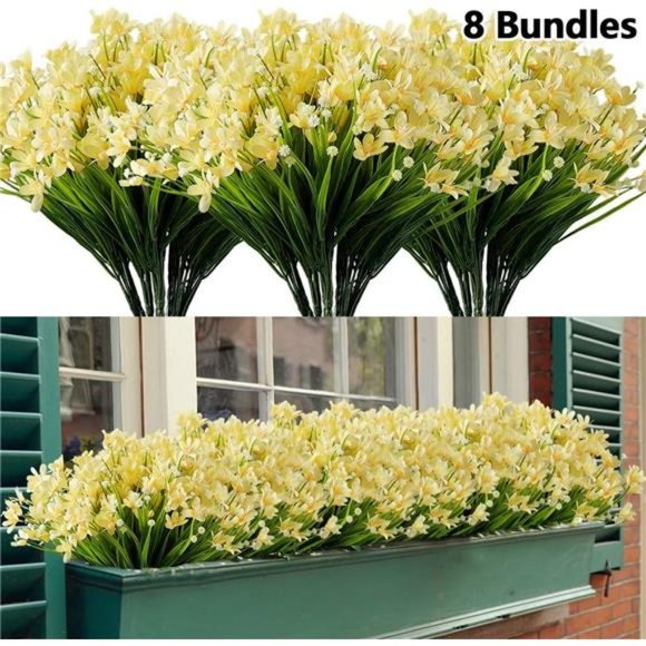 8 Bundles Artificial Daffodils Flowers, Fake Artificial Greenery  (Yellow) - Picture 6 of 6